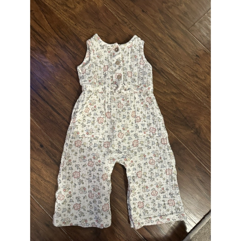 Rabbit   Bear Organic Infant Baby Girl Floral Muslin Romper  6-9 months